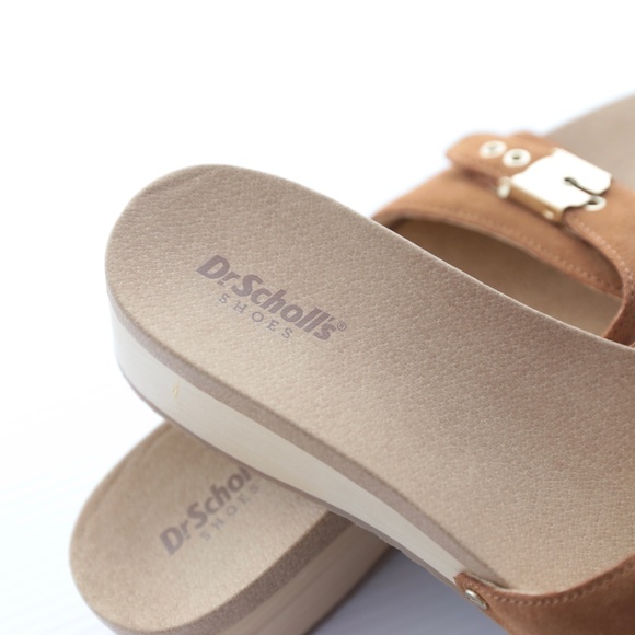 Dr. Scholl’s Original Too Slide Brown Suede Cushioned Wooden Platform Sandals 8M - Picture 6 of 8